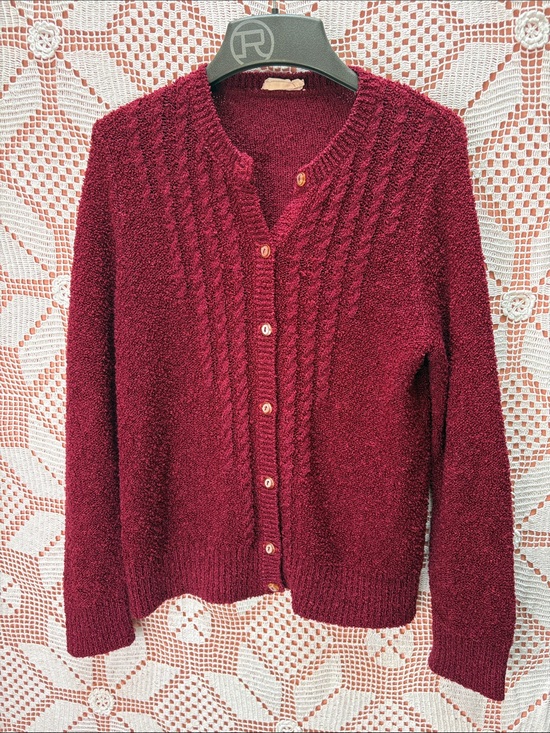 Sweaters - Vintage Burgundy Cable Knit Cardigan